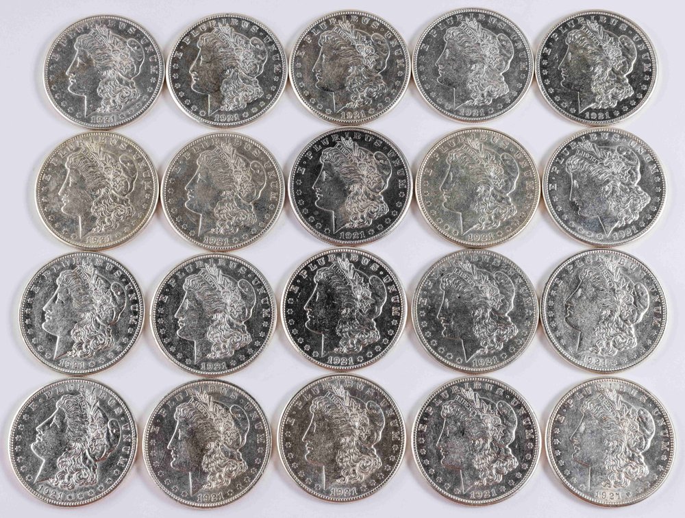 US coin lot (20) Morgan silver dollars, 1921-S