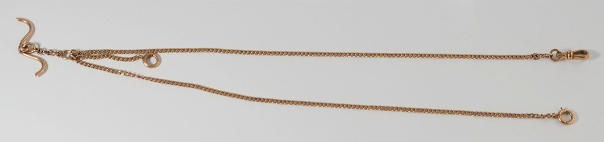 14K yellow gold double-Albert watch chain with fob section