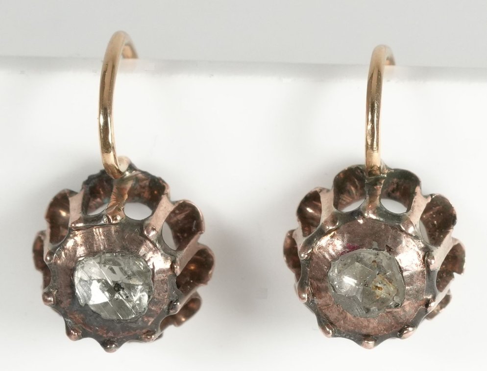 Rose cut diamond & 10K gold Victorian earrings
