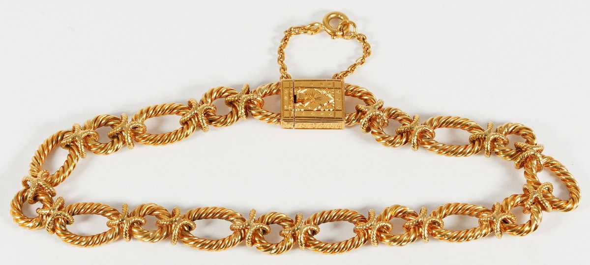 .800 yellow gold woven bracelet with rope style fancy links