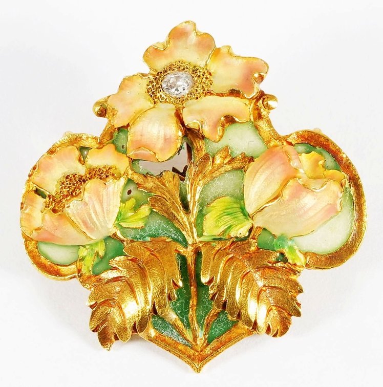 Diamond, enamel and 14K yellow gold floral convertible pin/pendant