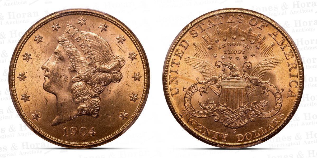 US Liberty Head $20 Gold, 1904-S, PCGS MS64 w/CAC