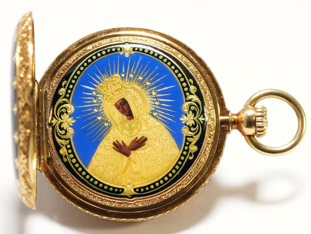 Patek Philippe, pendant watch, Madonna of Ostra Brama enamel and 18K