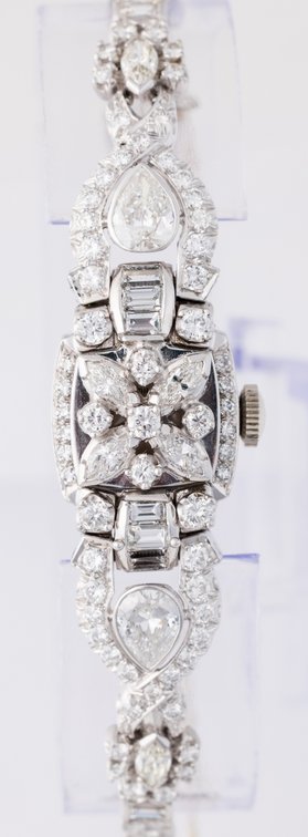 Lady's Hamilton diamond cocktail watch in platinum estimated 4.14 ctw