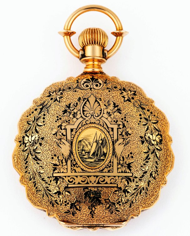 Waltham, pendant watch, 8S, very heavy 14K(+) HC w/beautiful enamel detail