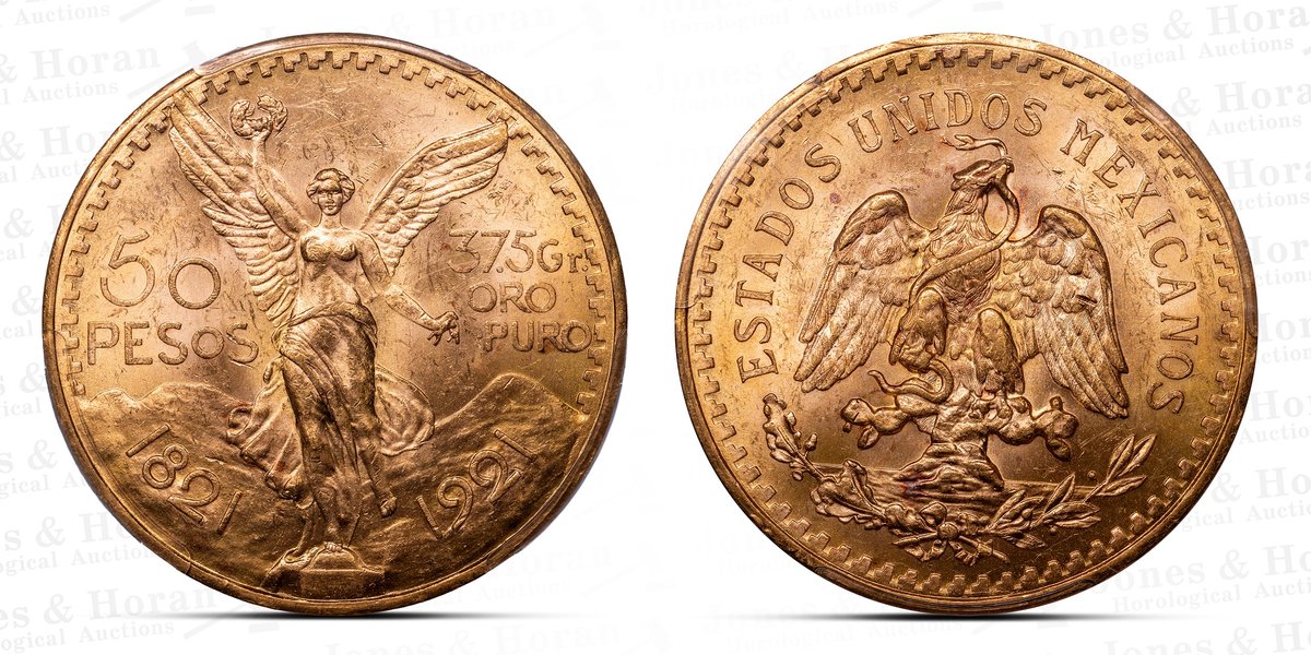 Mexico 50 Peso Gold, 1821 - 1921, PCGS MS63