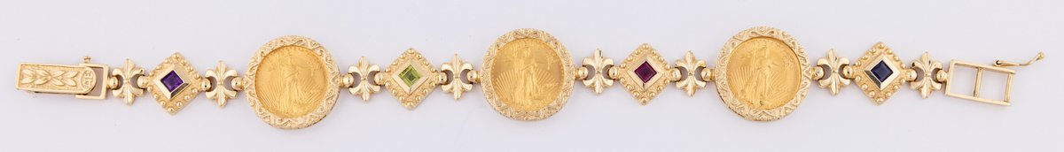 Gemstone & .999 fine gold coin bracelet in 14K gold