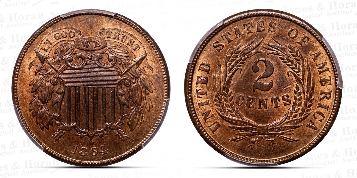 US Two Cent Piece, 1864 large motto, MS65 RB w/CAC