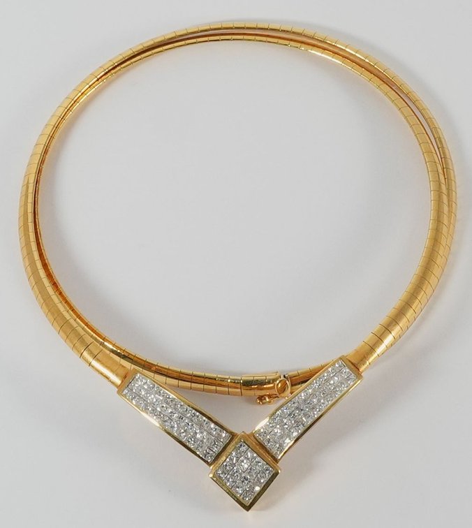 Diamond & 18K yellow gold omega chain necklace, 2.28 ctw