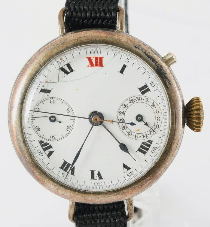 Unsigned Swiss trench watch chronograph