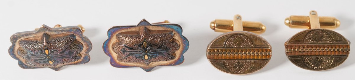 Jewelry lot (2) Set of men's cufflinks in 14K