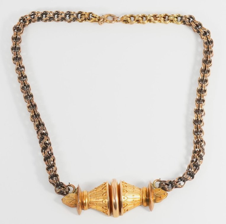14K yellow gold antique necklace with Etruscan style pendant