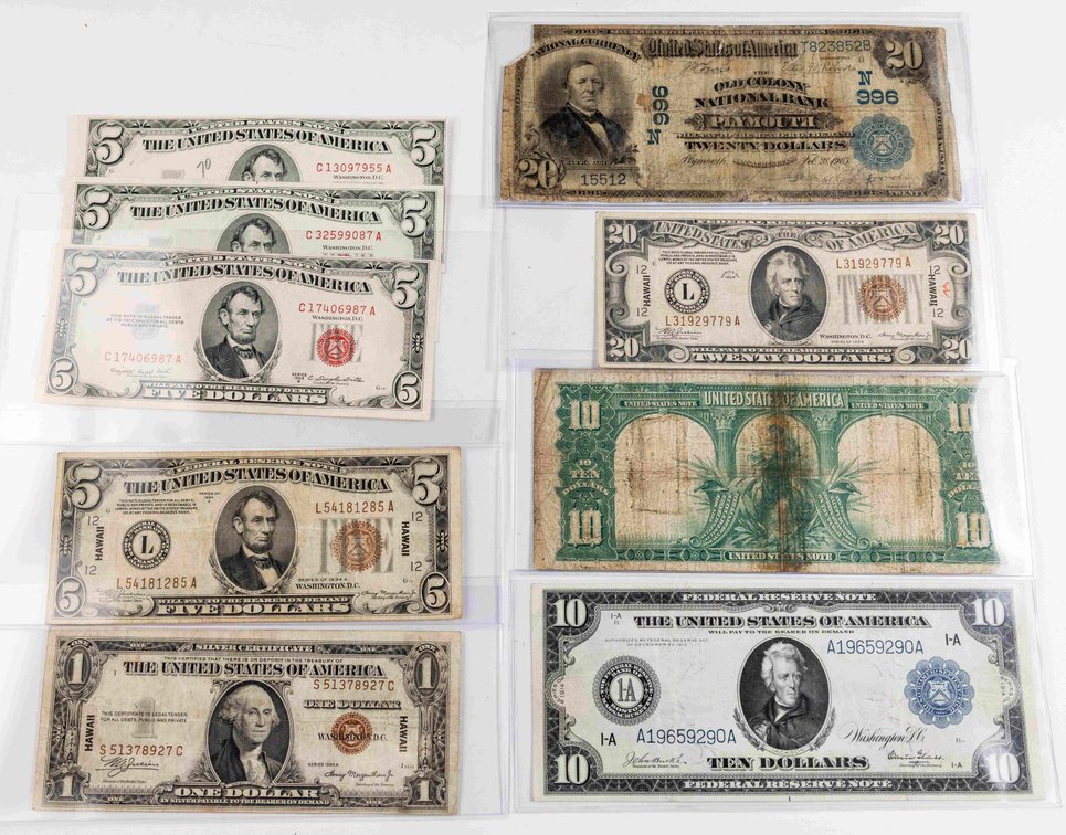US Currency lot (9) assorted denominations