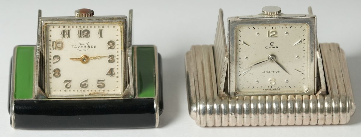 PW lot (2) Swiss, La Captive travel or purse watches, both run