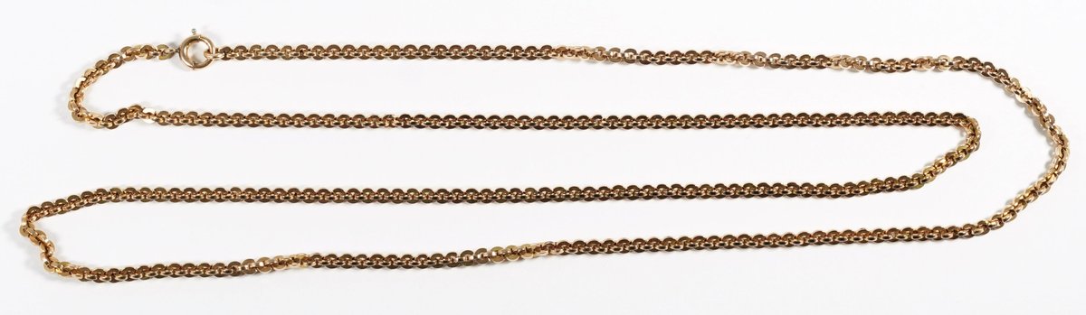 14K gold fancy link neck chain in a very long length