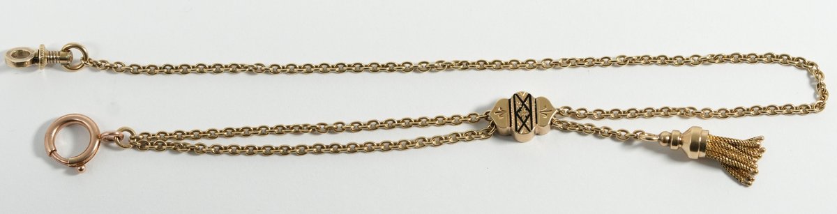 Unusual 14K watch chain with fob section slide