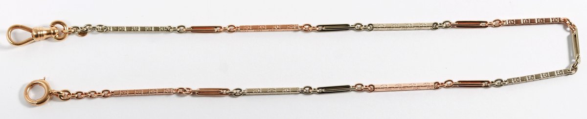 14K white and rose gold Art Deco watch chain