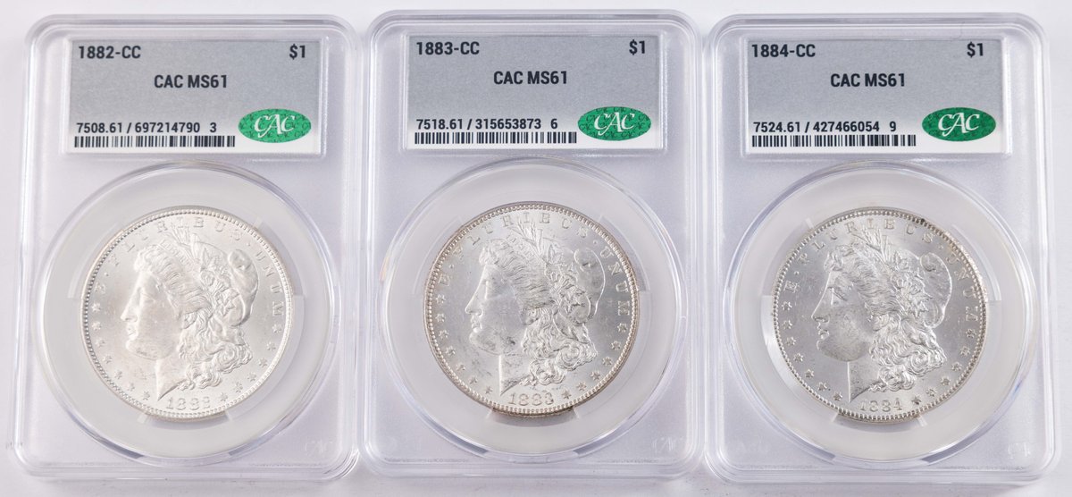 US Coin lot (3) Carson City Morgan Silver Dollars - 1882, 1883 & 1884