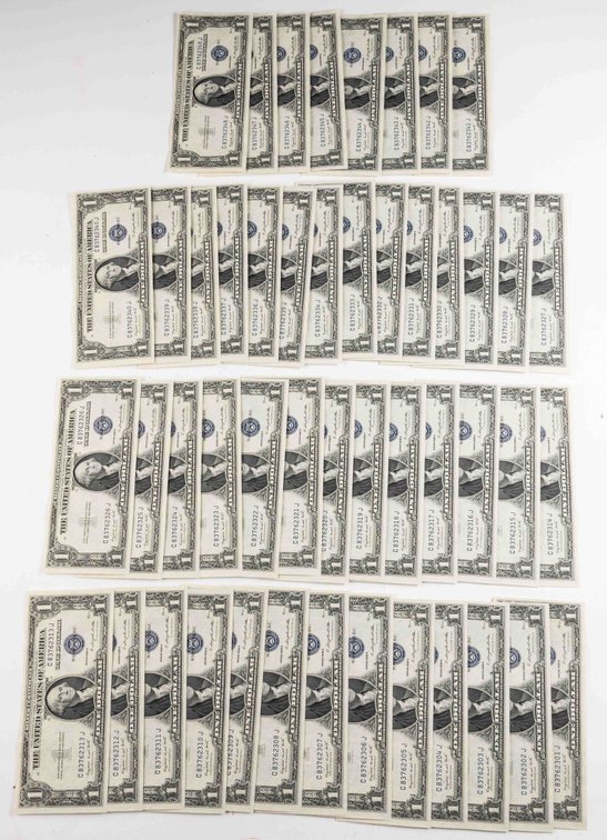 US Currency lot (48) $1 Silver Certificates, series 1935G, 48 sequential