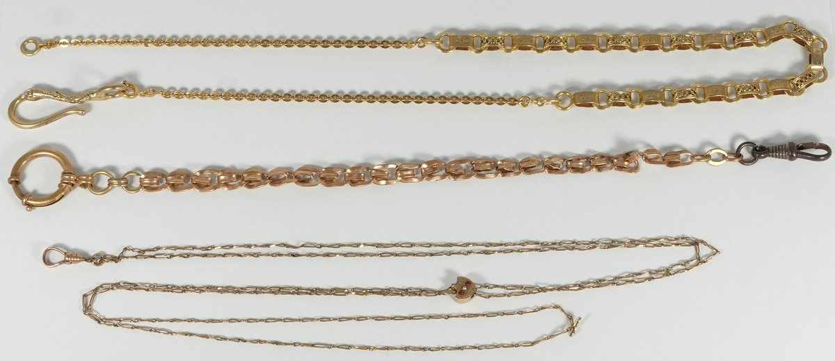 Chain lot (3) Low karat watch chains, acid test slow fade on 10K