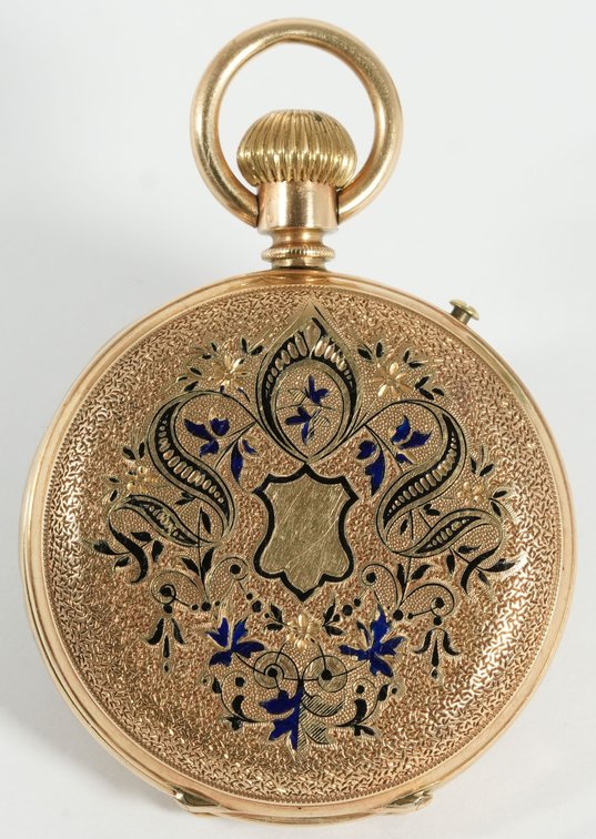 Swiss, pendant watch, 14K HC w/attractive enamel
