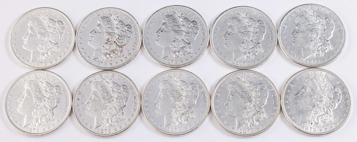 US Coin lot (10) Morgan Silver Dollars, 1878-S & 1879