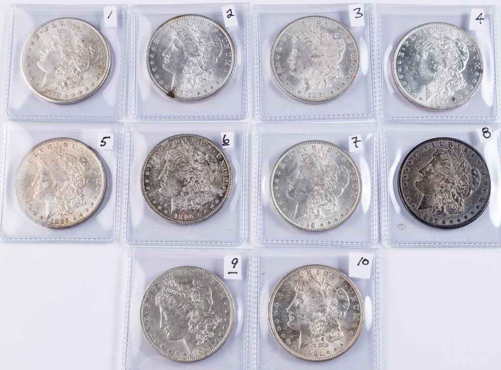 US Coin lot (10) Morgan Silver Dollars