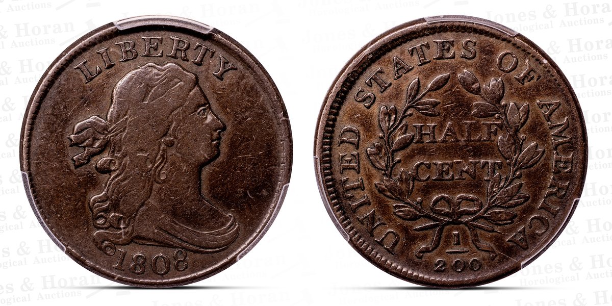 US Draped Bust Half Cent, 1808 with 180° die rotation, PCGS F details