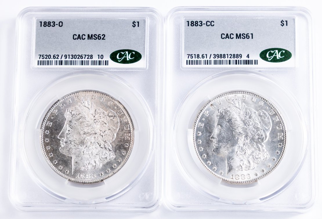 US Morgan Dollars (2) 1883-CC, CAC MS61 & 1883-O, CAC MS62