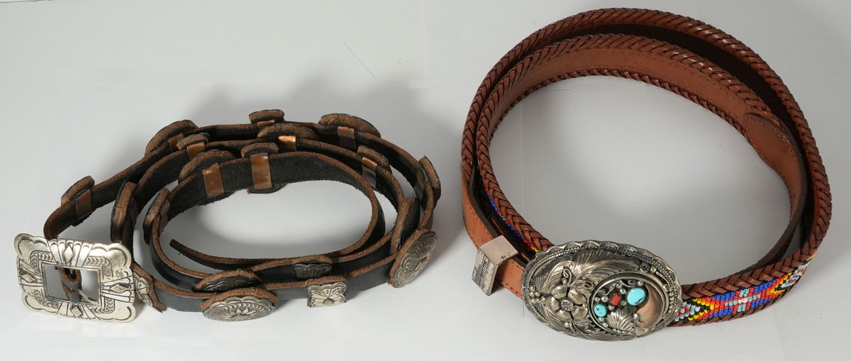 Accessories Lot (2) Western-styled belts size 40, with buckles in sterling silver