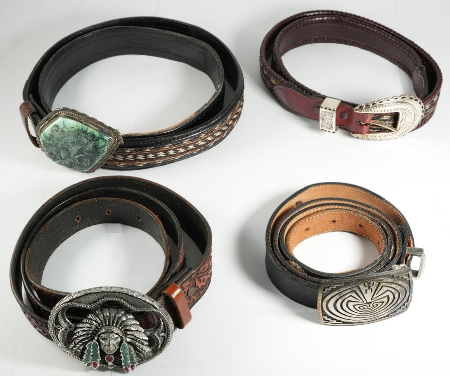 Accessories Lot (4) Western and Native American belts size 40-42, with buckles