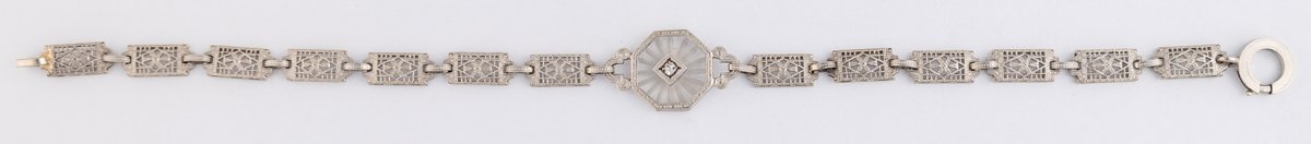 14K white gold diamond Art Deco bracelet w/box