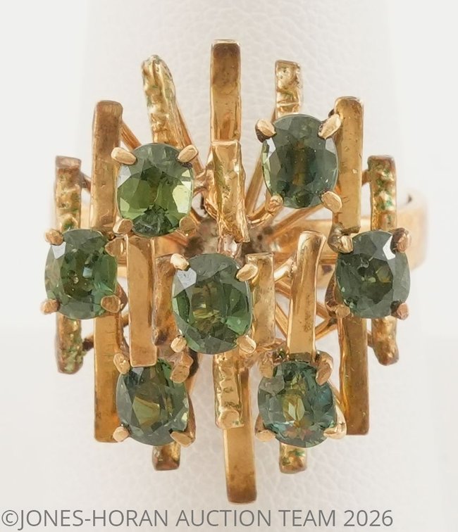 Peridot & 10K yellow gold mid century cluster ring