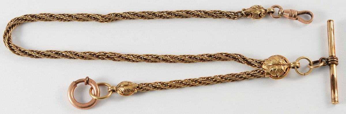 14K gold Victorian watch chain with gold filled T-bar