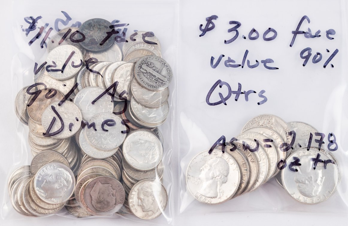 US Coin lot (123) $14.10 face value 90% silver coins