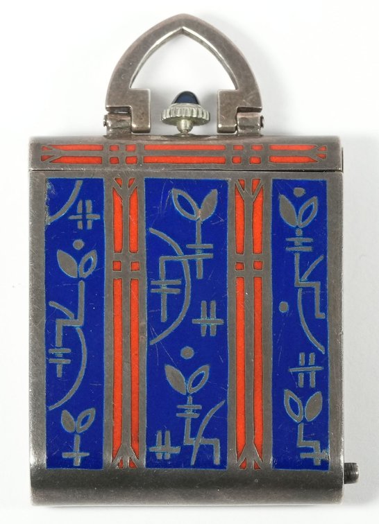 Carl Friedrich Bosch, travel or purse watch, silver w/Art Deco enameling