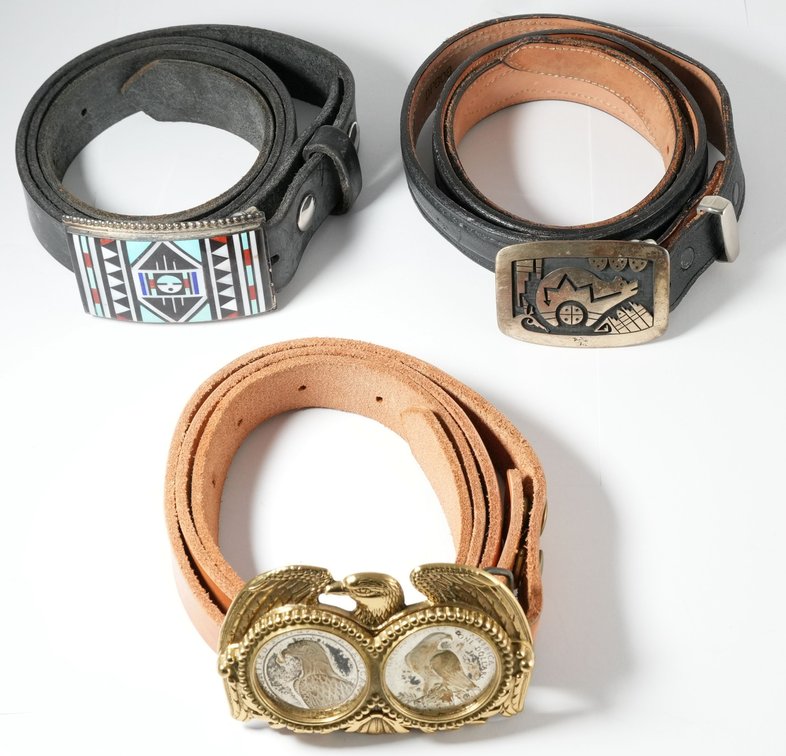 Accessories Lot (3) Western and Native American belts size 38-42, with buckles