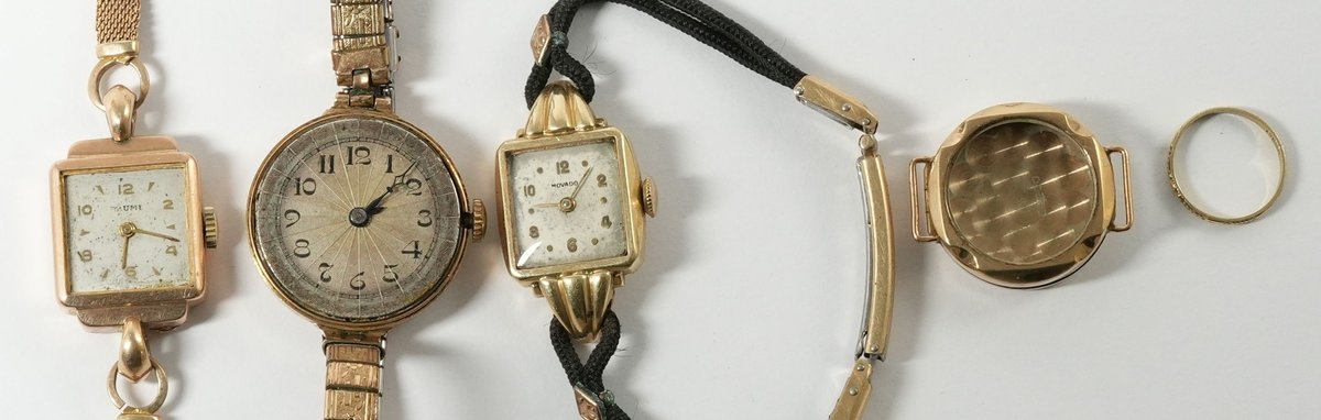 Mixed LWW & jewelry lot (5) Assorted Swiss mechanical models and ring, 2 run