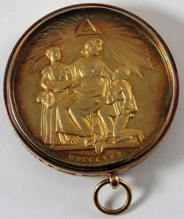 Victorian Masonic Charity & Benevolence Medal, circa 1830, gilt bronze in 15K holder