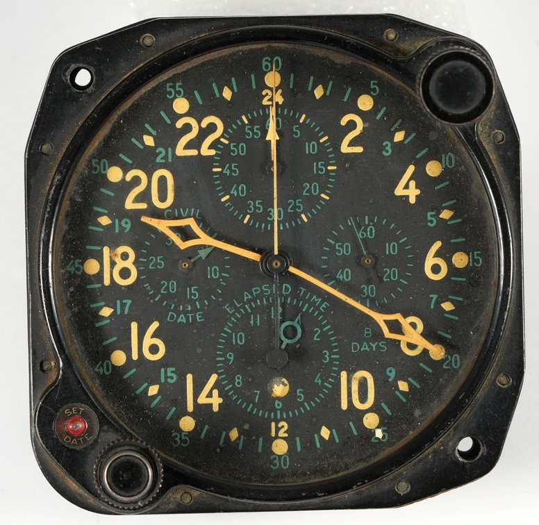 Hamilton, military aircraft clock w/chronograph & date functions