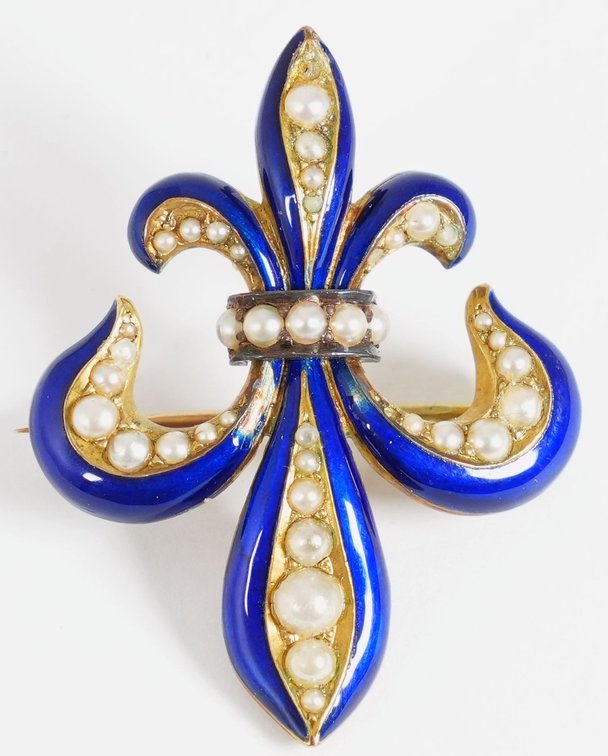 14K yellow gold and blue enameled watch pin