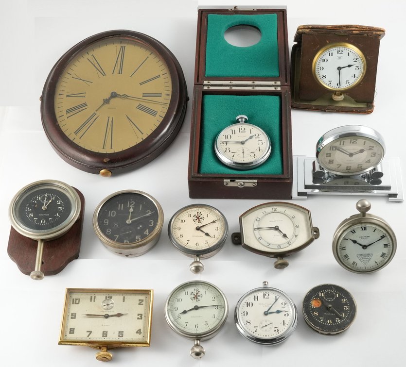 Lot (13) Assorted Waltham timepieces, three run