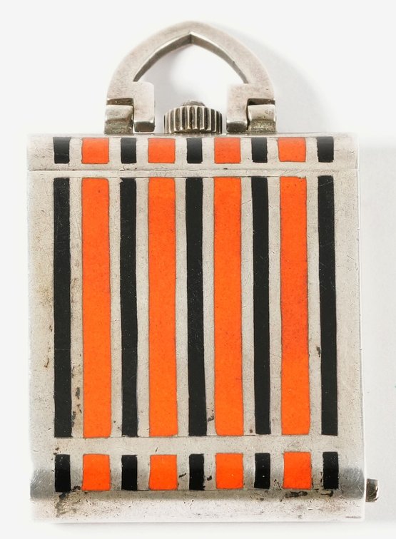 Election, travel or purse watch, silver w/enamel