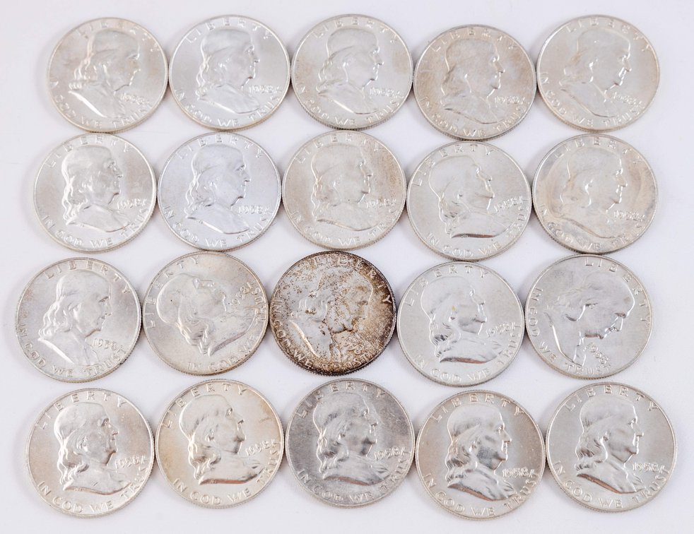 US Coin lot (20) Franklin 50c, 1958-D, AU to MS