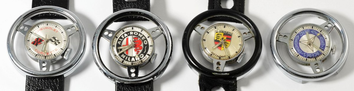 WW lot (4) Swiss, Old England steering wheel watches, manual wind, all NR