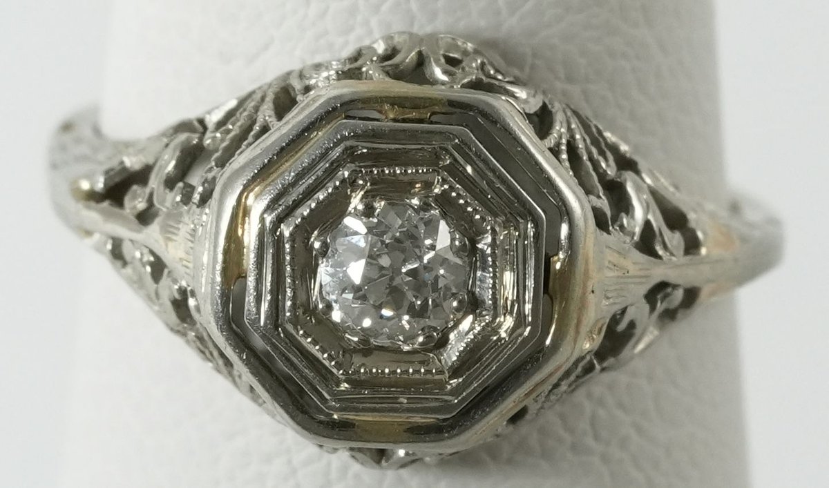 Diamond & 14K white gold pierced engagement ring