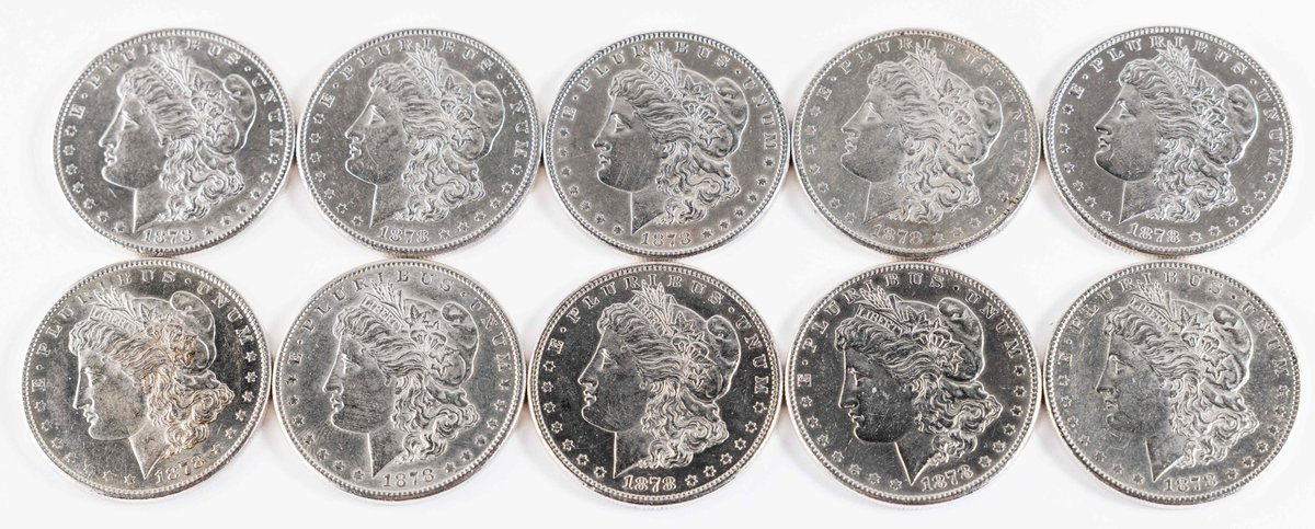 US Coin Lot (10) Morgan Silver Dollars, 1878-S, details grades.