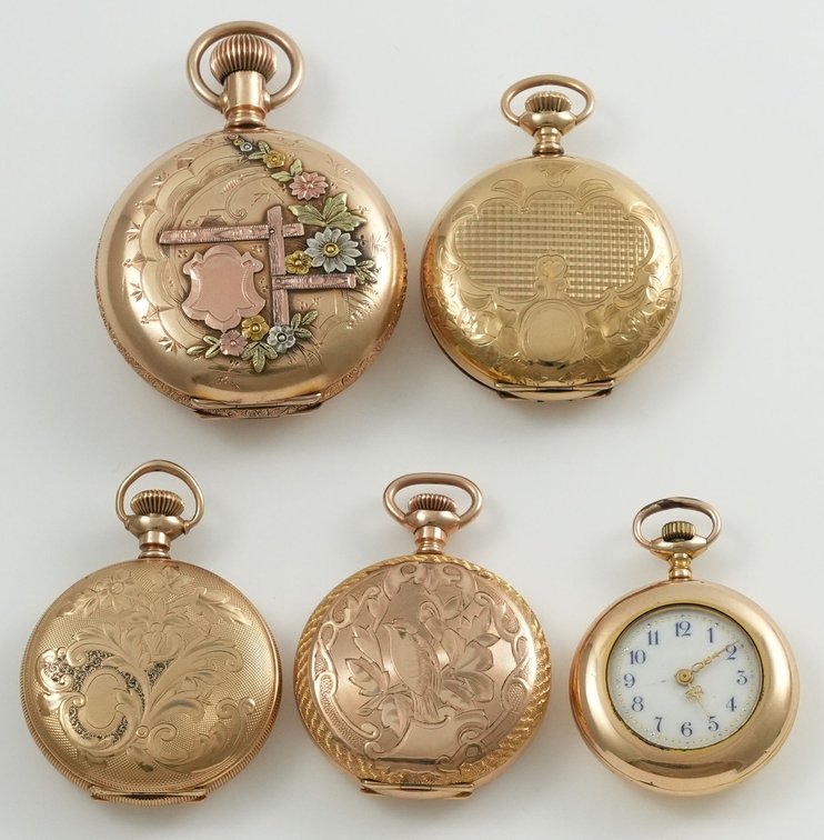 LPW lot (5) American, four gold-filled, one mixed gold, one runs