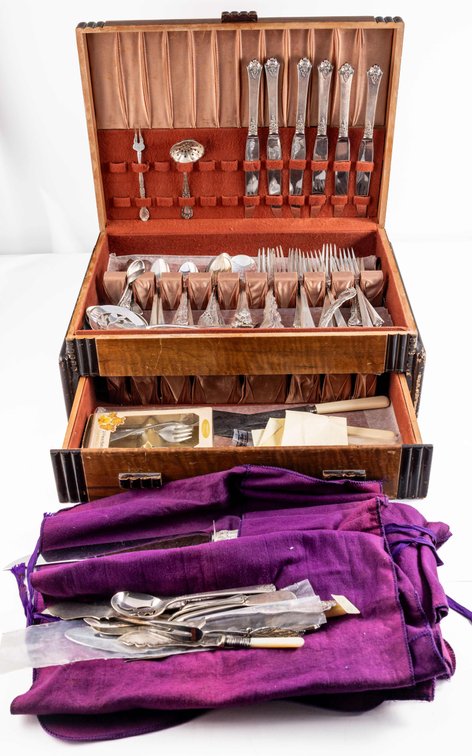 Lot (95) silverware in wood presentation box