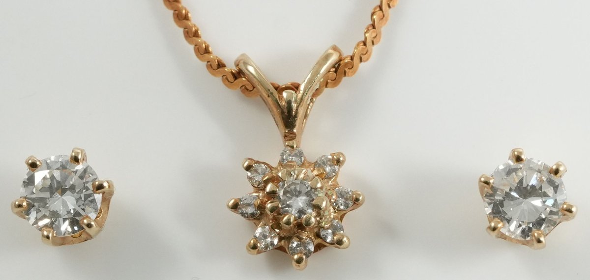 Diamond and 14K yellow gold earrings and necklace set
